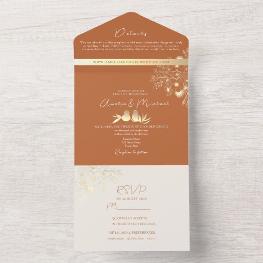 Modern Terracotta Weddenschap in één keer All In One Uitnodiging (Binnen)