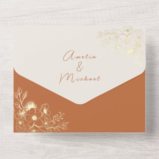 Modern Terracotta Weddenschap in één keer All In One Uitnodiging (Achterkant)