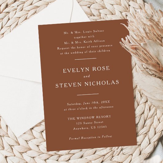 Modern Terracotta Wedding Invitation  Kaart