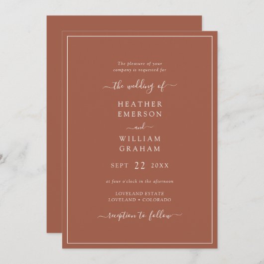 Modern Terracotta Wedding Kaart (Voorkant / Achterkant)