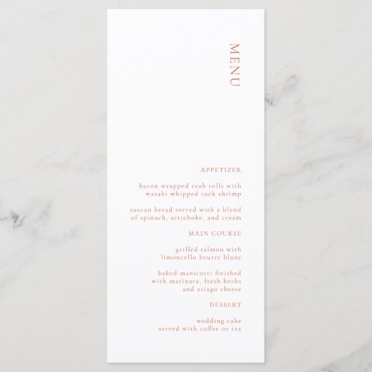 Modern Terracotta Wedding Menu (Voorkant)