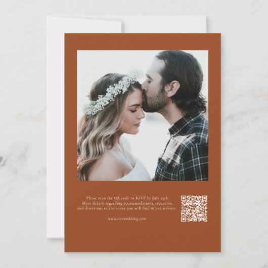 Modern Terracotta Wedding Photo QR Code Kaart (Achterkant)