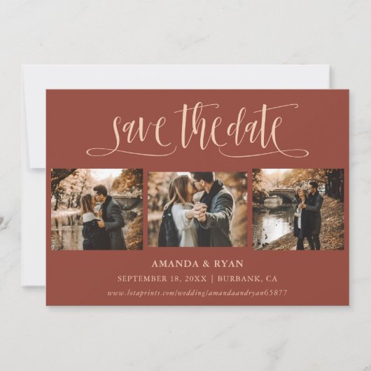Modern Terracotta Wedding Photo Save the Date (Voorkant)