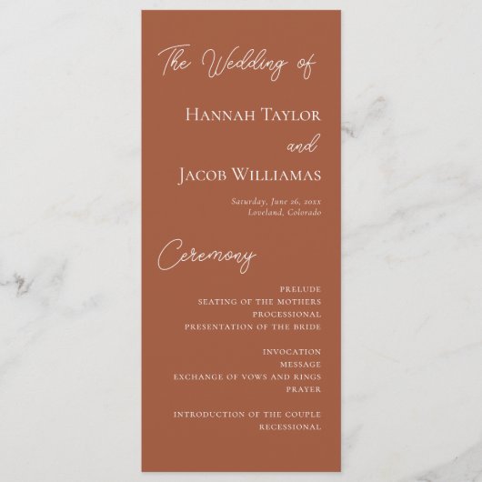 Modern Terracotta Wedding Programmakaart (Voorkant)
