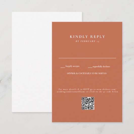 Modern Terracotta Wedding QR Code RSVP (Voorkant / Achterkant)