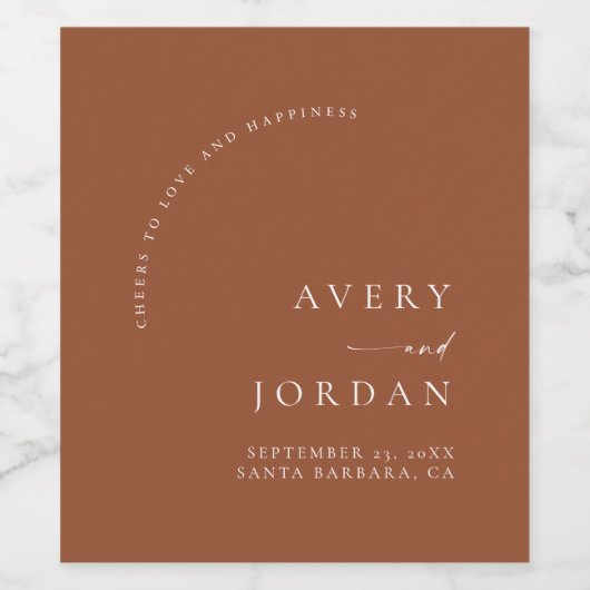 Modern Terracotta Wedding Wine Label Wijn Etiket (Enkel label)