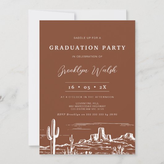 Modern Terracotta Western Afstuderen Kaart (Voorkant)