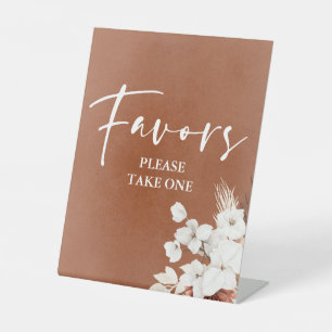 Modern Terracotta White Floral Boho Favors Reclamebord Met Voetstuk