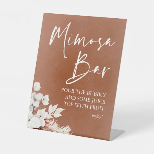 Modern Terracotta White Floral Boho Mimosa Bar Reclamebord Met Voetstuk (Voorkant)