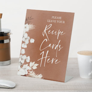 Modern Terracotta White Floral Recipe Kaarten Reclamebord Met Voetstuk