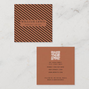 Modern terracotta zwart gestreepte QR-code Abstrac Vierkante Visitekaartje