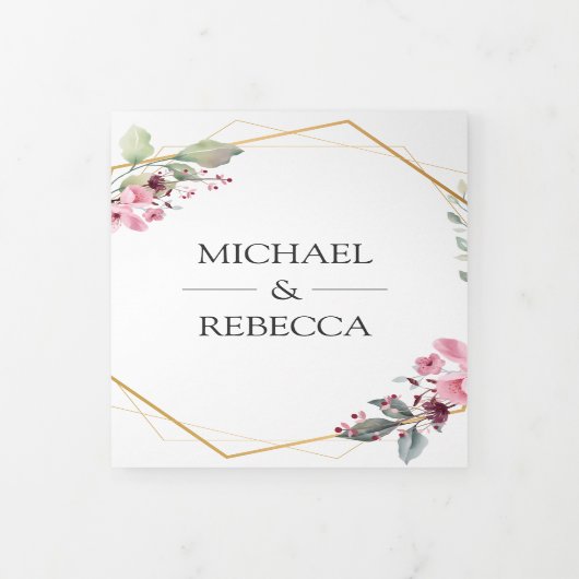 Modern Terrarium Roze Bloemen Fotocollage Trouwen Drieluik Uitnodiging (Cover)