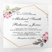 Modern Terrarium Roze Bloemen Fotocollage Trouwen Drieluik Uitnodiging (Binnenzijde eerst)