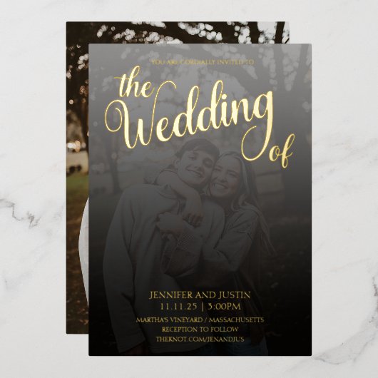 Modern terrarium vervaagde fotobruiloft goud folie uitnodiging (Voorkant / Achterkant)