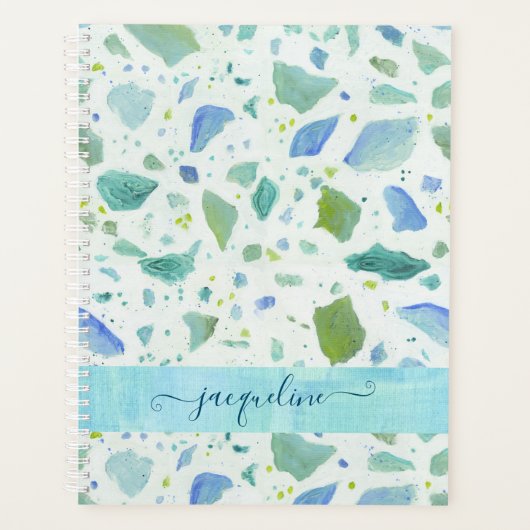 Modern Terrazzo Beach Blue Aqua Green Patroon Planner (Voorkant)