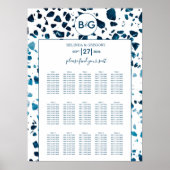Modern Terrazzo Mosaic Blue Wedding Seating Chart Poster (Voorkant)