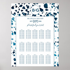 Modern Terrazzo Mosaic Blue Wedding Seating Chart Poster
