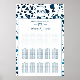 Modern Terrazzo Mosaic Blue Wedding Seating Chart Poster