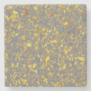 Modern Terrazzo Patroon in Goud Stenen Onderzetter
