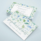 Modern Terrazzo Pattern Script Aqua Blue Green Visitekaartje