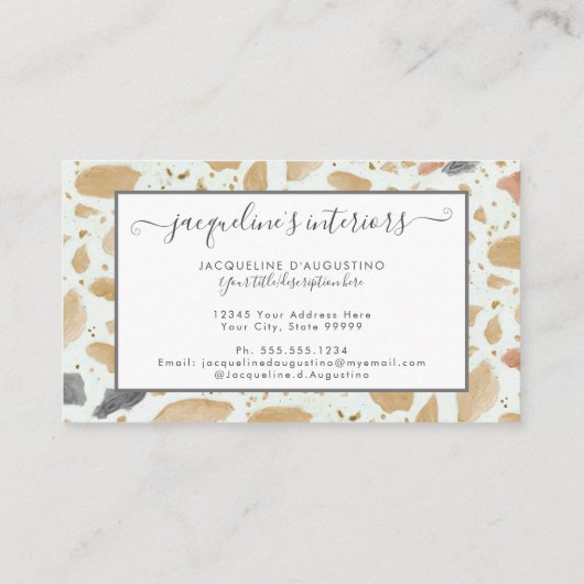 Modern Terrazzo Pattern Script Tan Rust Grey Retro Visitekaartje (Achterkant)