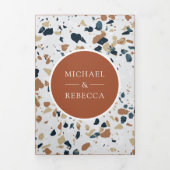 Modern Terrazzo Terracotta Arch QR Code Weddenscha Drieluik Uitnodiging (Cover)