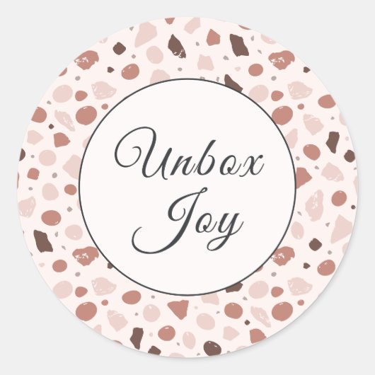 Modern Terrazzo | Trendy "Unbox Joy" Ronde Sticker (Voorkant)