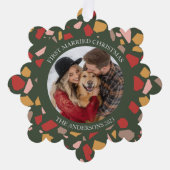 Modern Terrazzo voor het eerst getrouwd met kerst Ornament Kaart (Voorkant)