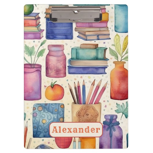 Modern Terug naar School Supplies Patroon Naam Klembord (Voorkant)