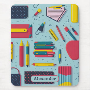 Modern Terug naar School Supplies Patroon Naam Muismat