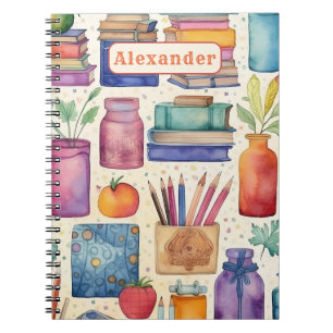 Modern Terug naar School Supplies Patroon Naam Notitieboek