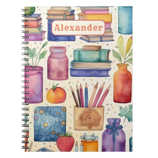 Modern Terug naar School Supplies Patroon Naam Notitieboek (Voorkant)