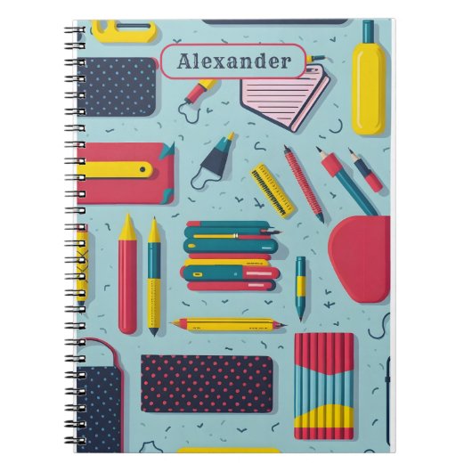 Modern Terug naar School Supplies Patroon Naam Notitieboek (Voorkant)