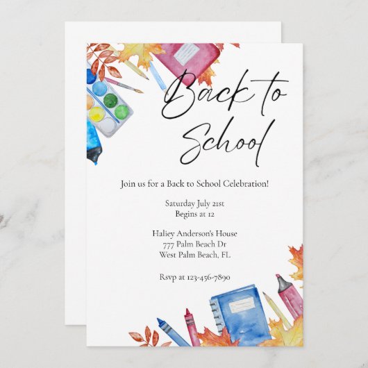 Modern terug naar school viering uitnodiging (Voorkant / Achterkant)