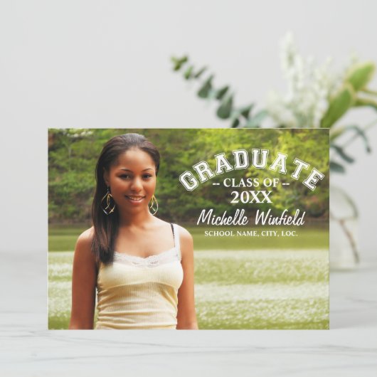 Modern Text Overlay Photo Afstuderen Kaart (Staand voorkant)