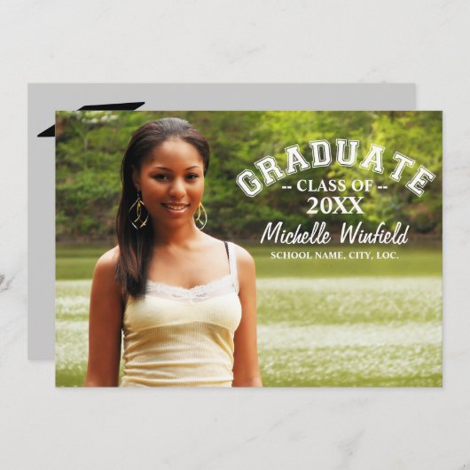 Modern Text Overlay Photo Afstuderen Kaart (Voorkant / Achterkant)