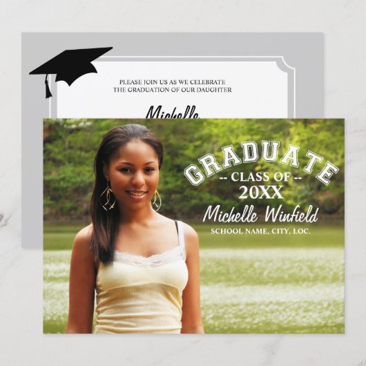 Modern Text Overlay Photo Afstuderen Kaart (Voorkant / Achterkant)