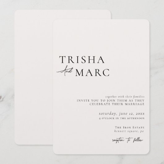 Modern Textured Cream Wedding Invitation Kaart (Voorkant / Achterkant)