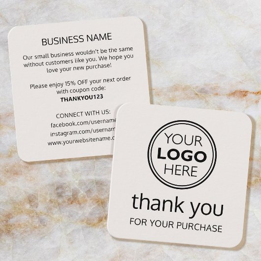 Modern Thank You Logo Small Business Off-White Vierkante Visitekaartje