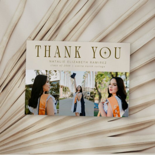 Modern Thank You Multi Photo Cream Graduation Aankondiging