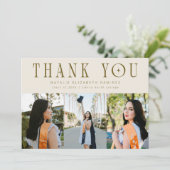 Modern Thank You Multi Photo Cream Graduation Aankondiging (Staand voorkant)