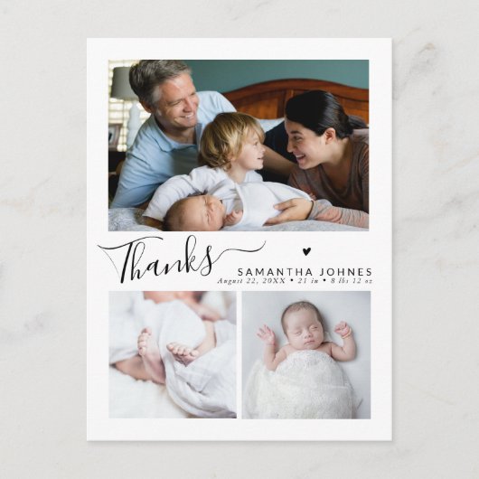 Modern Thank You Script 3 Fotogeboorteaankondiging Briefkaart (Voorkant)