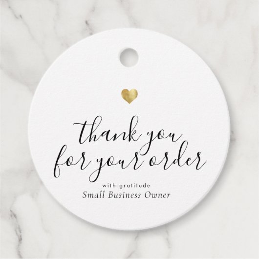 Modern Thank You Script Gold Heart Small Business Bedankjes Labels (Voorkant)