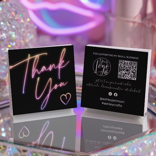 Modern thank you script order neon Qr code Vierkante Visitekaartje