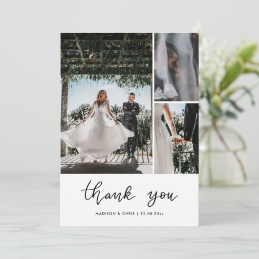 Modern Thank You Script Wedding Photo  Bedankkaart (Staand voorkant)