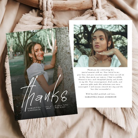 Modern Thanks Script Simple Photo Graduation  Bedankkaart