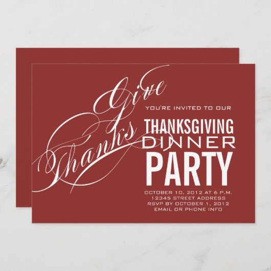 MODERN THANKSGIVING DINER INVITATION RED KAART (Voorkant / Achterkant)