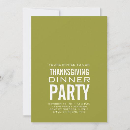 MODERN THANKSGIVING DINNER PARTIJ INVITATION GROEN KAART (Voorkant)