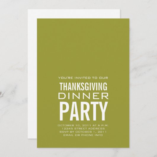 MODERN THANKSGIVING DINNER PARTIJ INVITATION GROEN KAART (Voorkant / Achterkant)