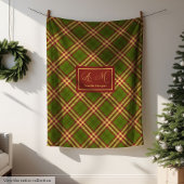 Modern Thanksgiving Plaid Blanket Monogram Cozy Fleece Deken